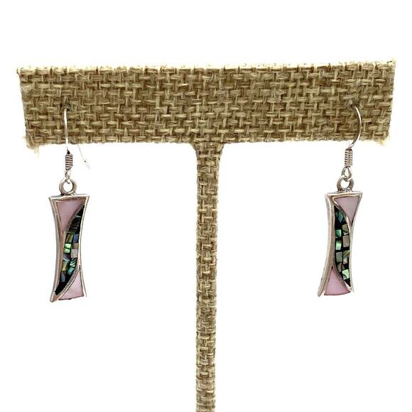 925 Thai SX Earrings Sterling Silver Drop Dangle Mother of Pearl Thailand - Picture 7 of 9